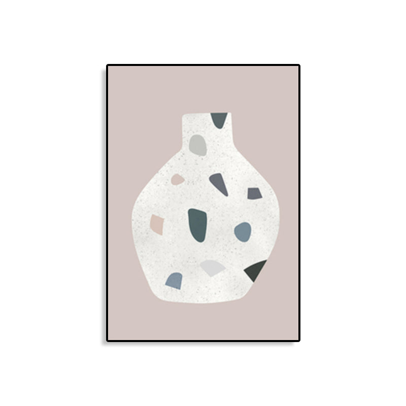 Vivolux | Weisse Terrazzo Vase Leinwand Kunst Texturiert Nordischer Stil Esszimmer Wanddekoration auf Pink