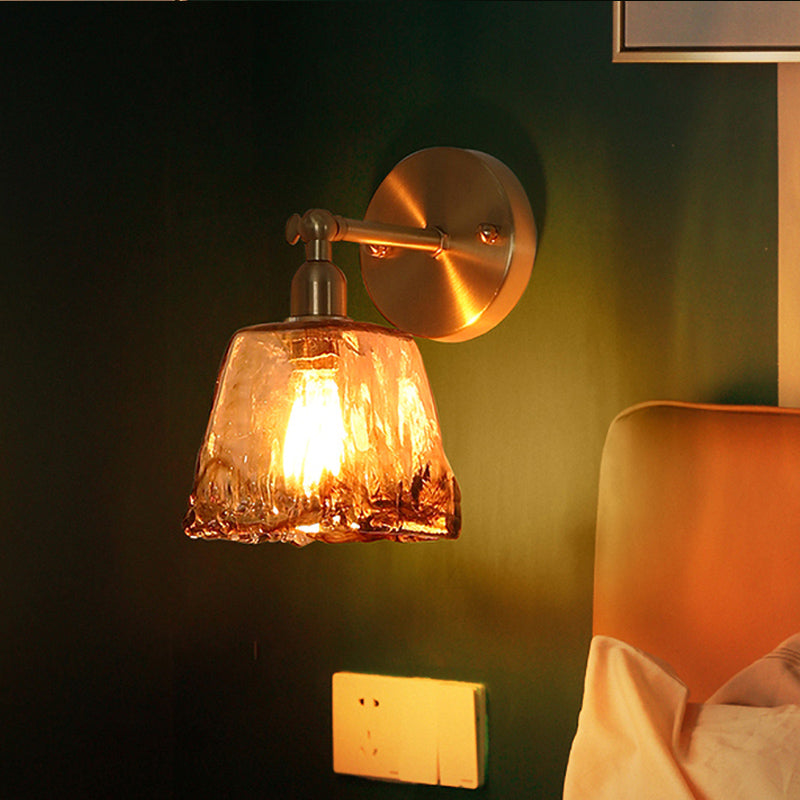 Vivolux | Tan Glass Gold Wandlamp Schaduw Schotel/Mond/Trapezium 1-Kop Koloniale Wandarmatuur Verlichting Voor Slaapkamer