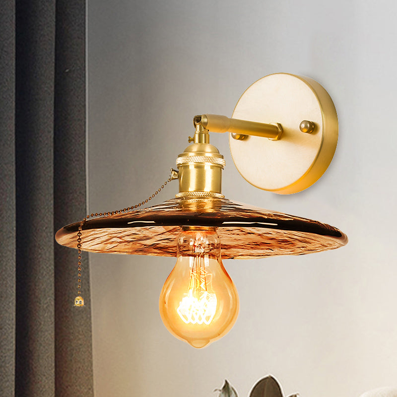 Vivolux | Tan Glass Gold Wandlamp Schaduw Schotel/Mond/Trapezium 1-Kop Koloniale Wandarmatuur Verlichting Voor Slaapkamer
