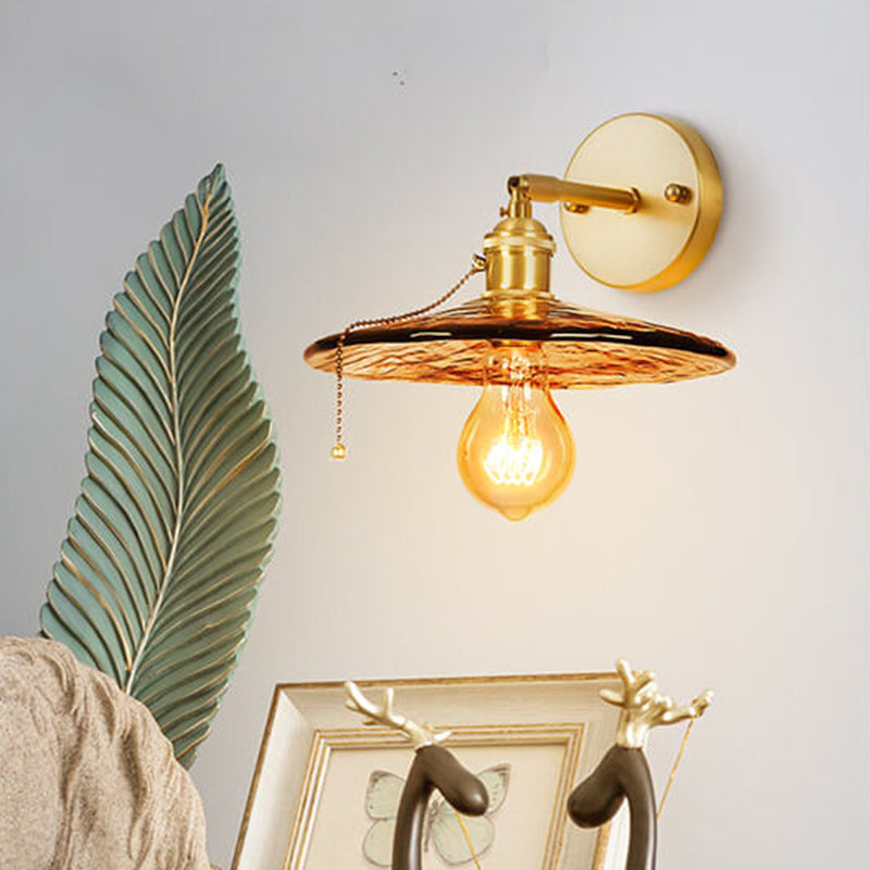 Vivolux | Tan Glass Gold Wandlamp Schaduw Schotel/Mond/Trapezium 1-Kop Koloniale Wandarmatuur Verlichting Voor Slaapkamer