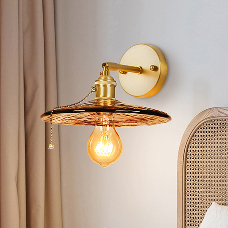 Vivolux | Tan Glass Gold Wandlamp Schaduw Schotel/Mond/Trapezium 1-Kop Koloniale Wandarmatuur Verlichting Voor Slaapkamer