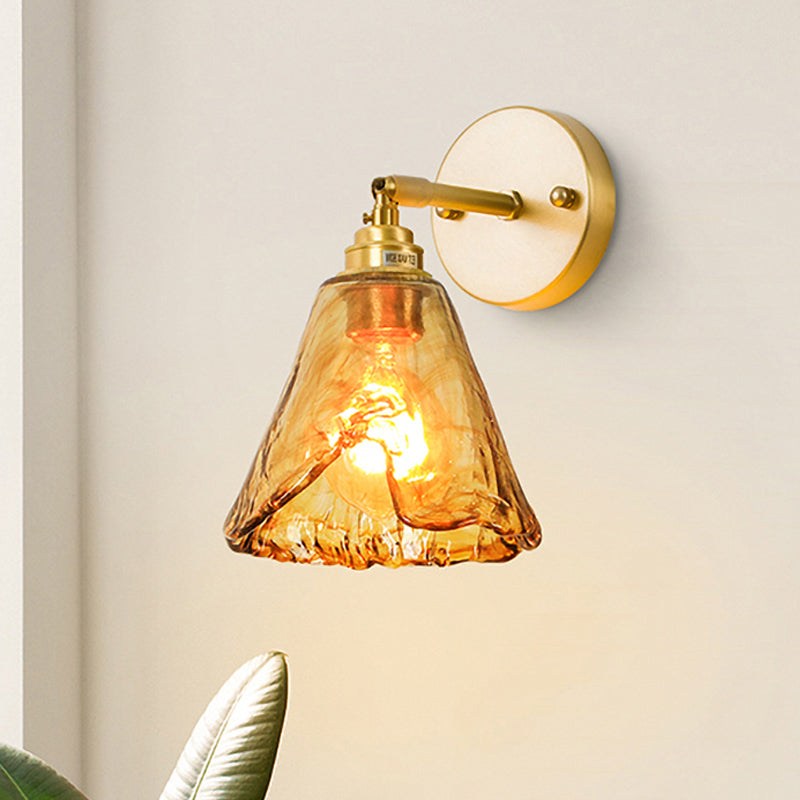 Vivolux | Tan Glass Gold Wandlamp Schaduw Schotel/Mond/Trapezium 1-Kop Koloniale Wandarmatuur Verlichting Voor Slaapkamer