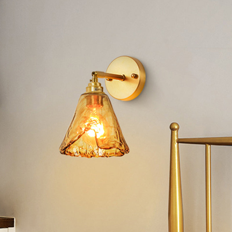 Vivolux | Tan Glass Gold Wandlamp Schaduw Schotel/Mond/Trapezium 1-Kop Koloniale Wandarmatuur Verlichting Voor Slaapkamer