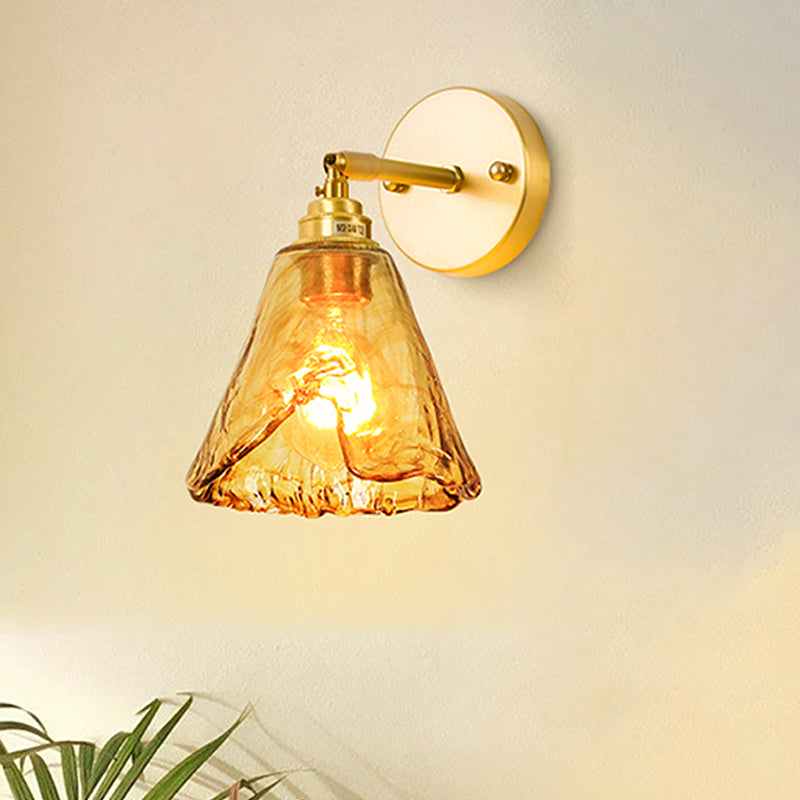 Vivolux | Tan Glass Gold Wandlamp Schaduw Schotel/Mond/Trapezium 1-Kop Koloniale Wandarmatuur Verlichting Voor Slaapkamer