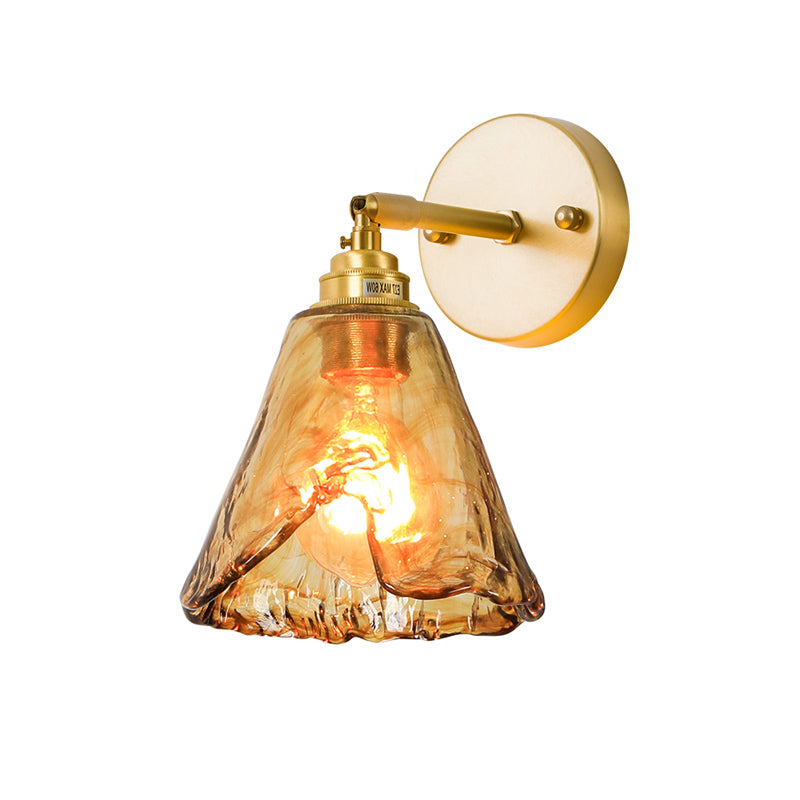 Vivolux | Tan Glass Gold Wandlamp Schaduw Schotel/Mond/Trapezium 1-Kop Koloniale Wandarmatuur Verlichting Voor Slaapkamer