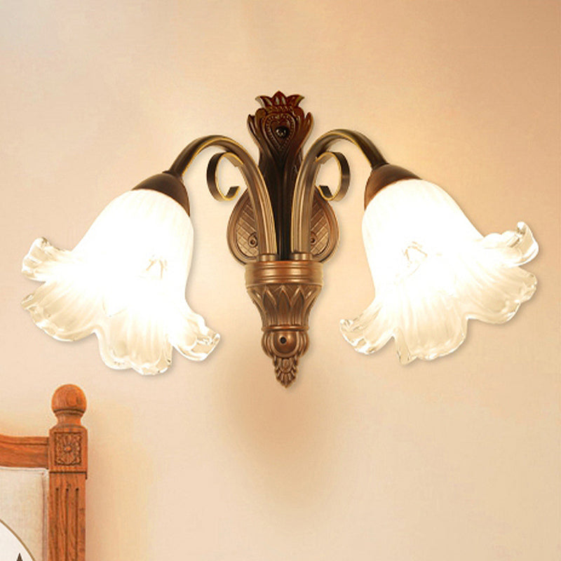 Vivolux | Traditioneel Bloemige Wandlamp Fixture 1/2-Licht Witte Glazen Wandlamp Verlichting in Zwart voor Slaapkamer