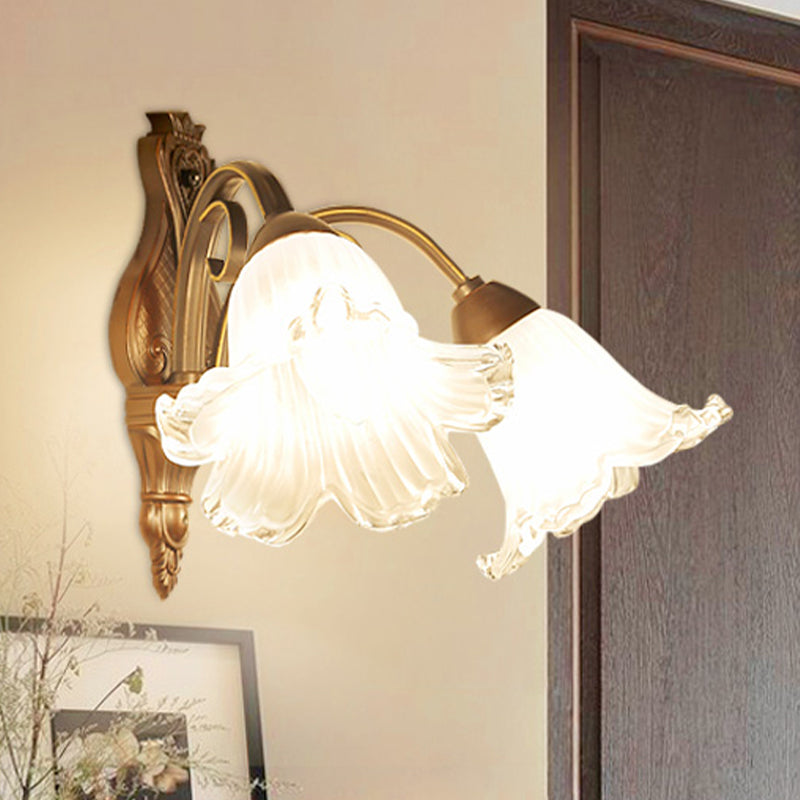 Vivolux | Traditioneel Bloemige Wandlamp Fixture 1/2-Licht Witte Glazen Wandlamp Verlichting in Zwart voor Slaapkamer