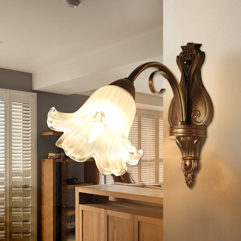 Vivolux | Traditioneel Bloemige Wandlamp Fixture 1/2-Licht Witte Glazen Wandlamp Verlichting in Zwart voor Slaapkamer
