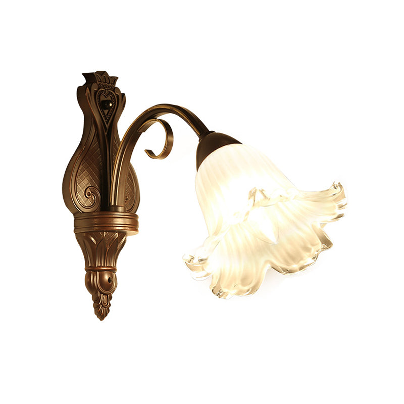 Vivolux | Traditioneel Bloemige Wandlamp Fixture 1/2-Licht Witte Glazen Wandlamp Verlichting in Zwart voor Slaapkamer