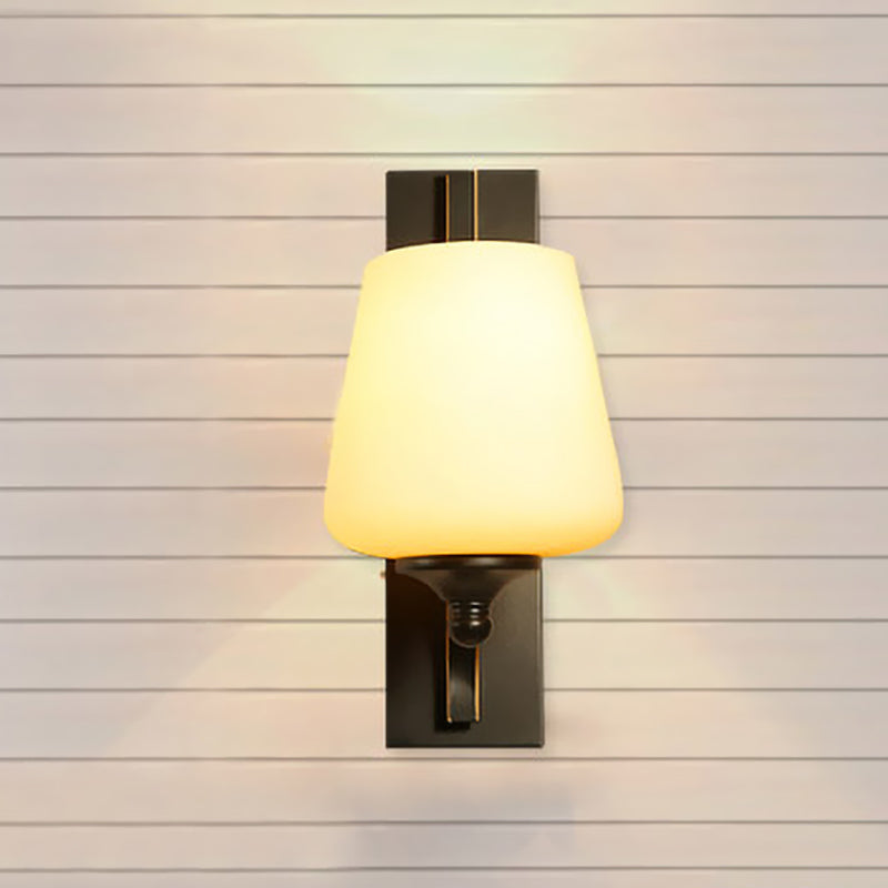 Vivolux | Traditionelle Tapered Wandmontierte Leuchte 1 Glühbirne Frosted White Glass Wandlampe in Schwarz für Schlafzimmer