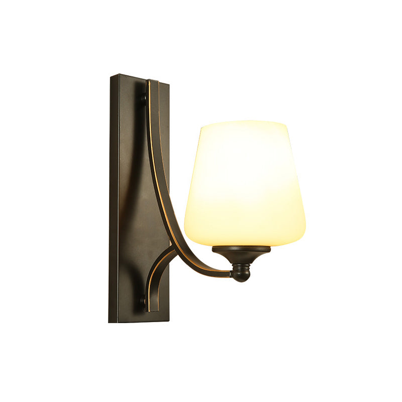 Vivolux | Traditionelle Tapered Wandmontierte Leuchte 1 Glühbirne Frosted White Glass Wandlampe in Schwarz für Schlafzimmer