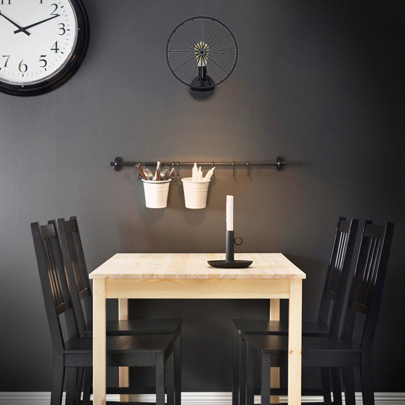 Vivolux | 1 Glühbirne Metall Wandbeleuchtung Vintage Schwarze Ausführung Rad Restaurant Wandlampe