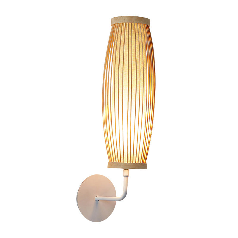 Vivolux | Beige Ellipsoïde Wandlamp Sconces Aziatische Stijl Enkele Gloeilamp Bamboe Wandverlichting voor Slaapkamer