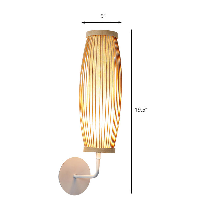 Vivolux | Beige Ellipsoïde Wandlamp Sconces Aziatische Stijl Enkele Gloeilamp Bamboe Wandverlichting voor Slaapkamer