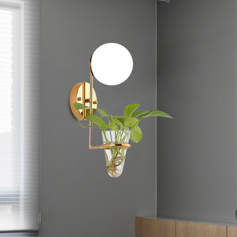 Vivolux | 1 Glühbirne Wandlampe Industrie Global Creme/Rauchgrau Glas Wandlicht in Schwarz/Gold mit klarem Glas Pflanzenbecher