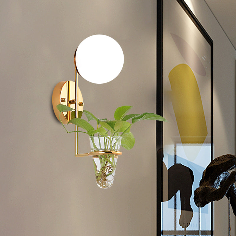 Vivolux | 1 Glühbirne Wandlampe Industrie Global Creme/Rauchgrau Glas Wandlicht in Schwarz/Gold mit klarem Glas Pflanzenbecher