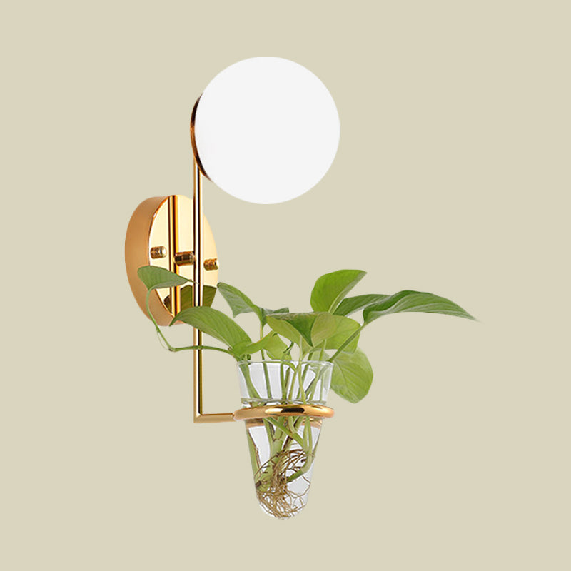 Vivolux | 1 Glühbirne Wandlampe Industrie Global Creme/Rauchgrau Glas Wandlicht in Schwarz/Gold mit klarem Glas Pflanzenbecher