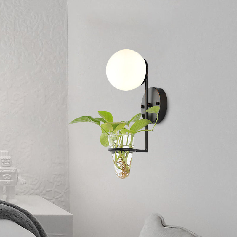 Vivolux | 1 Glühbirne Wandlampe Industrie Global Creme/Rauchgrau Glas Wandlicht in Schwarz/Gold mit klarem Glas Pflanzenbecher