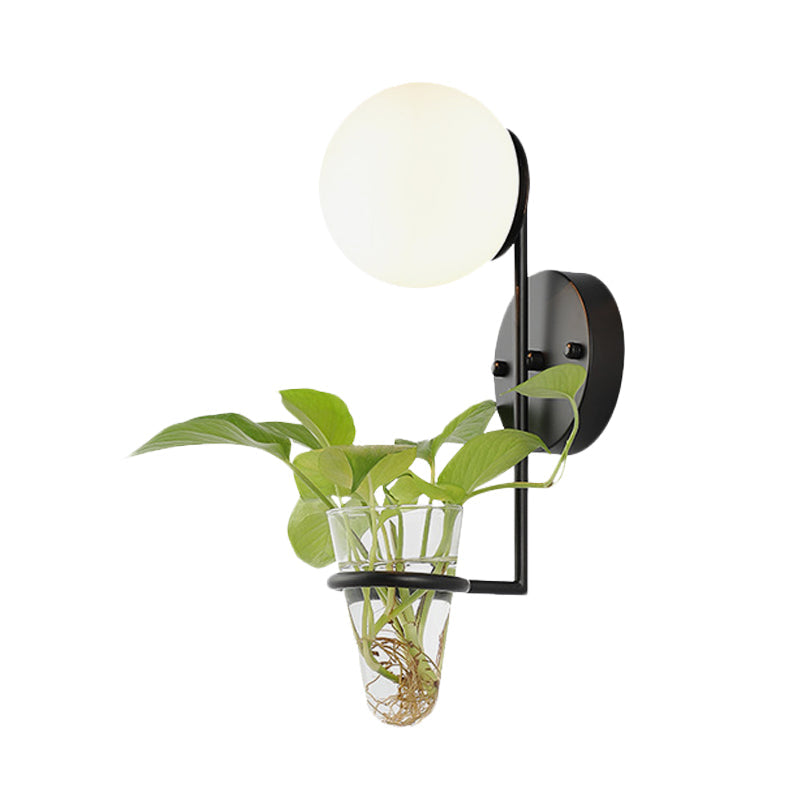 Vivolux | 1 Glühbirne Wandlampe Industrie Global Creme/Rauchgrau Glas Wandlicht in Schwarz/Gold mit klarem Glas Pflanzenbecher