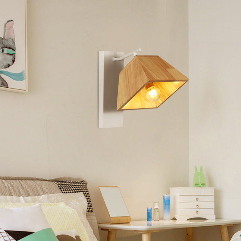 Vivolux | Schwenkbares trapezförmiges Wandlicht Nordic Holz 1 Glühbirne Terrasse Wandlampe in Beige