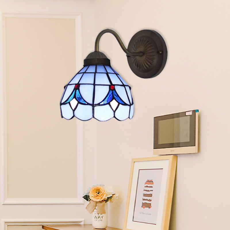 Vivolux | 1 Kopf Blumen Wandleuchte Tiffany Weiß/Blaue Glas Wandmontierte Lampe für Schlafzimmer