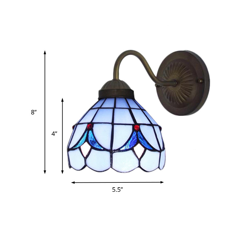 Vivolux | 1 Kopf Blumen Wandleuchte Tiffany Weiß/Blaue Glas Wandmontierte Lampe für Schlafzimmer