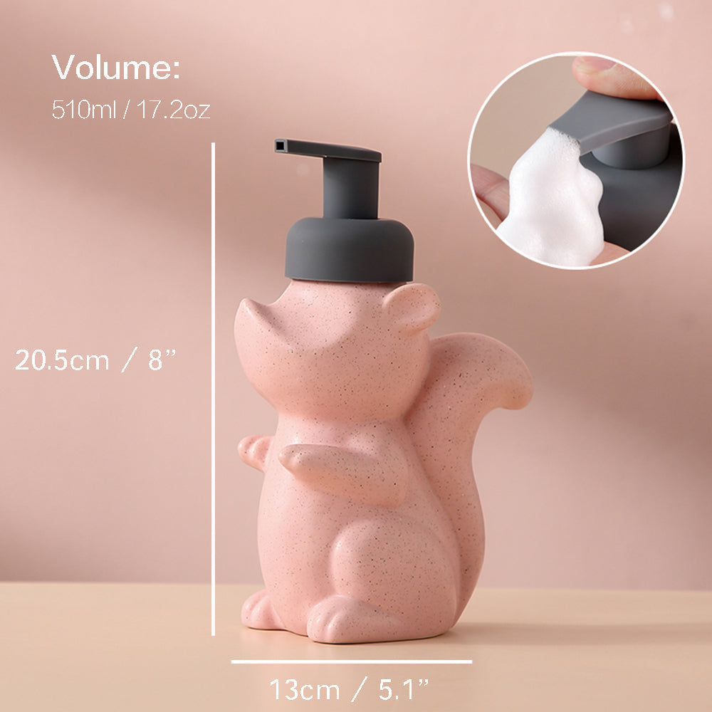 Vivolux | Keramischer Seifenspender, Eichhörnchen Schaum-Pumpen Badezimmerflasche, Tierdesign, nachfüllbare wiederverwendbare Lotion-Pumpe für Badezimmer Küche, 510ml/17,2oz