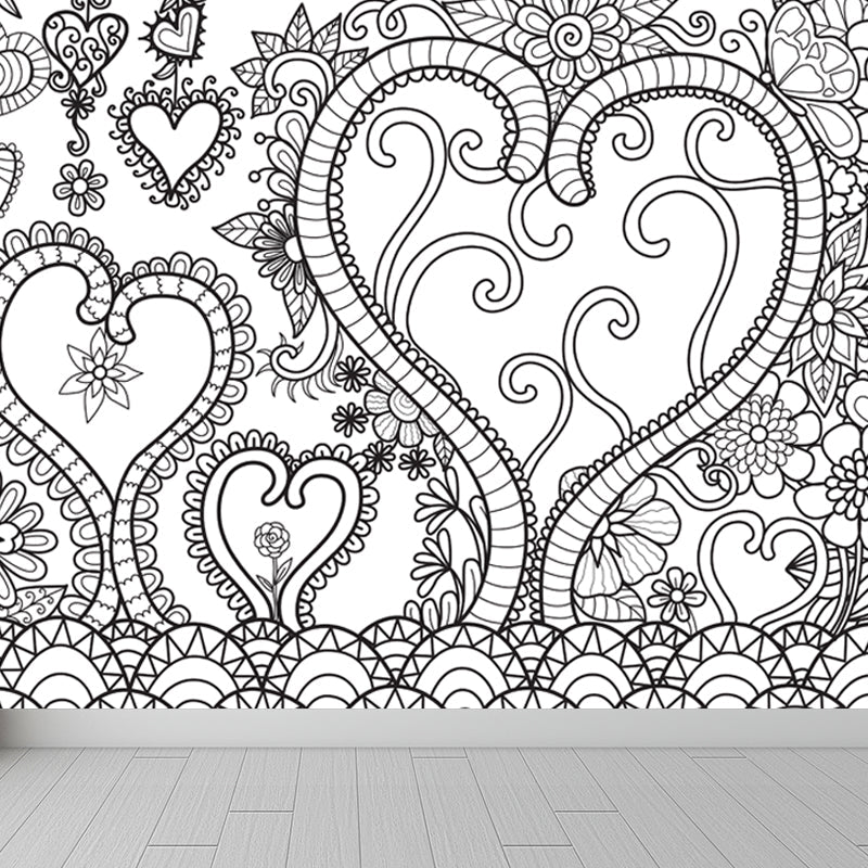 Vivolux | Zwarte en Witte Doodles Muurbehang Fantasy Kinderen Vochtbestendige Muurkunst