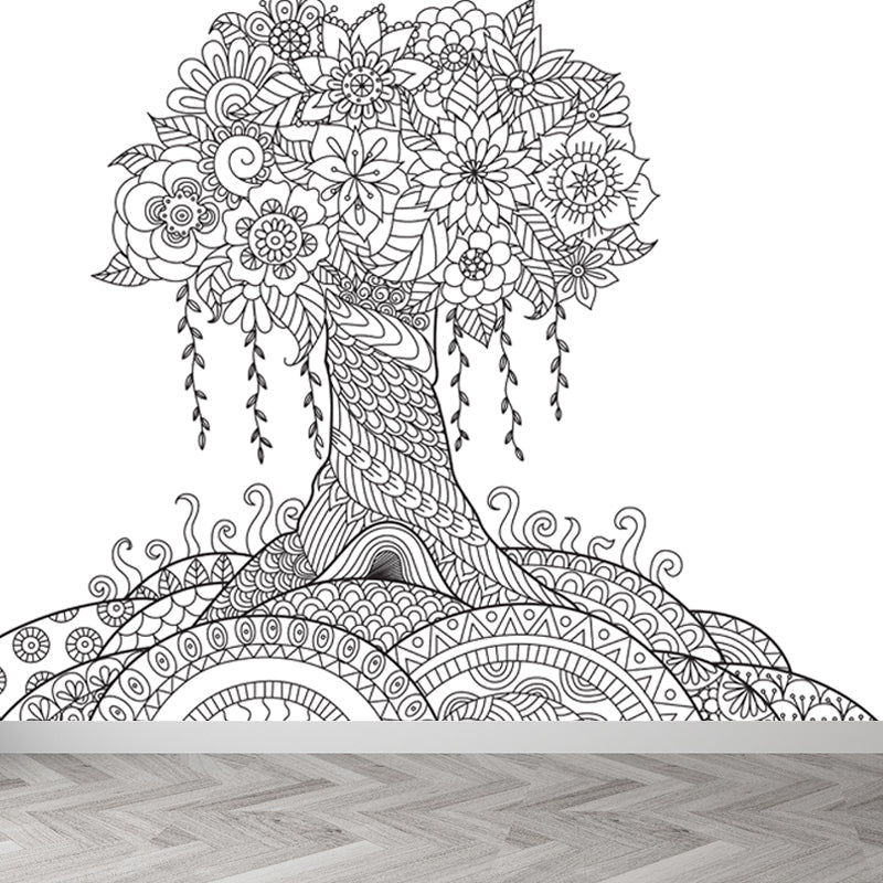 Vivolux | Zwarte en Witte Doodles Muurbehang Fantasy Kinderen Vochtbestendige Muurkunst