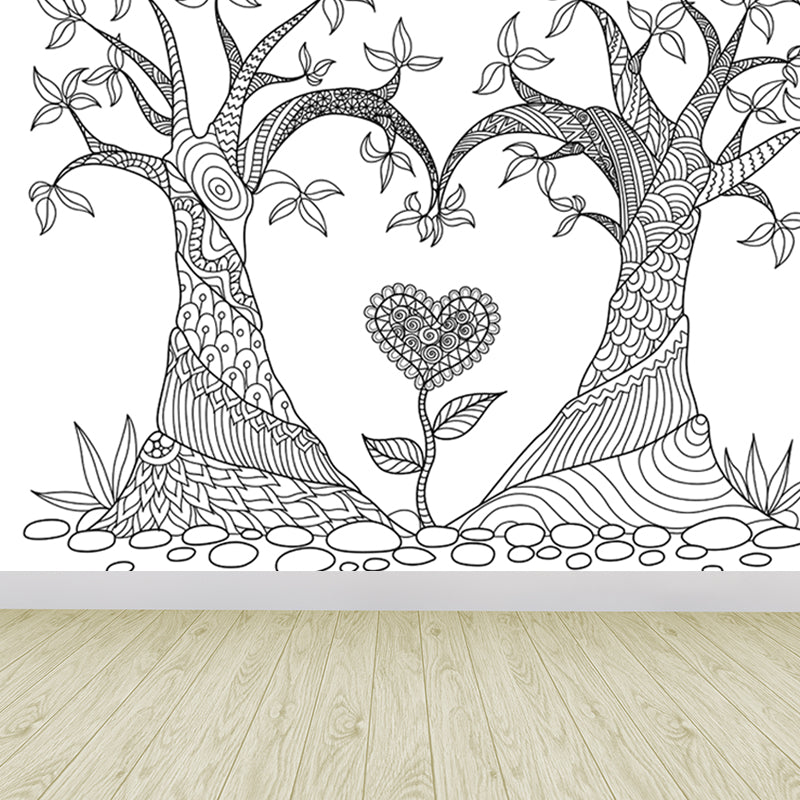 Vivolux | Zwarte en Witte Doodles Muurbehang Fantasy Kinderen Vochtbestendige Muurkunst