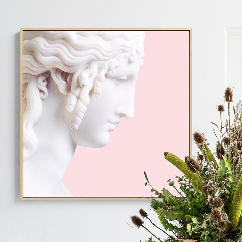 Vivolux | Nordic Gips Skulptur Leinwand Kunst Weiß Esszimmer Wanddeko auf Pink, Optionale Größen