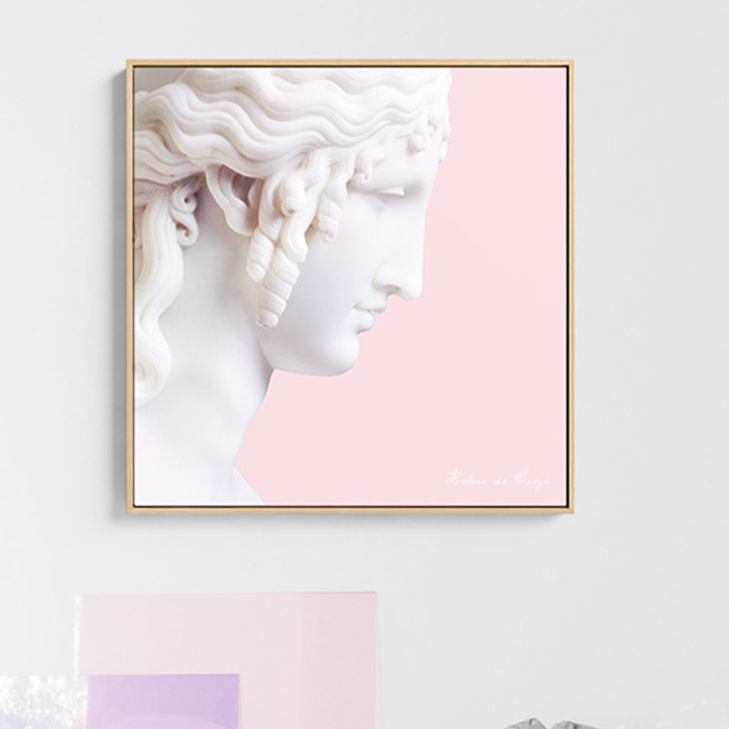 Vivolux | Nordic Gips Skulptur Leinwand Kunst Weiß Esszimmer Wanddeko auf Pink, Optionale Größen
