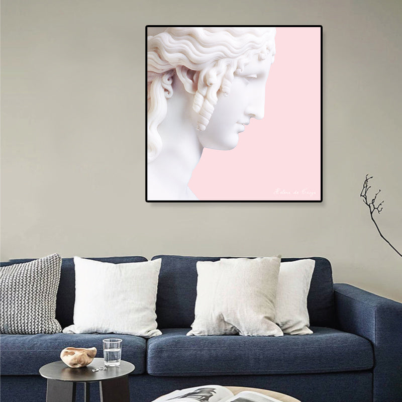 Vivolux | Nordic Gips Skulptur Leinwand Kunst Weiß Esszimmer Wanddeko auf Pink, Optionale Größen