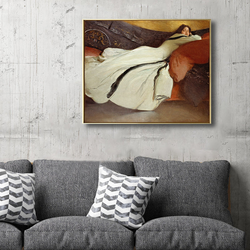 Vivolux | Texturierte Frauen-Napping-Malerei-Leinwanddruck Art Nouveau Wanddeko für das Esszimmer