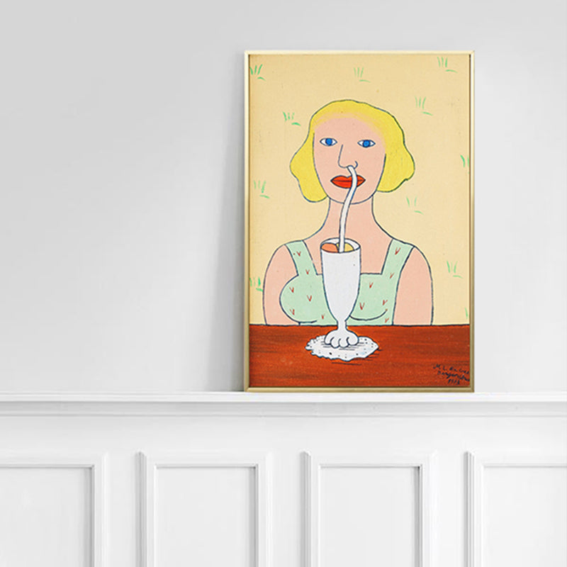 Vivolux | Trinken mit Nase Leinwand Kunst Texturiert Modernistisches Wohnzimmer Wanddekoration in Gelb