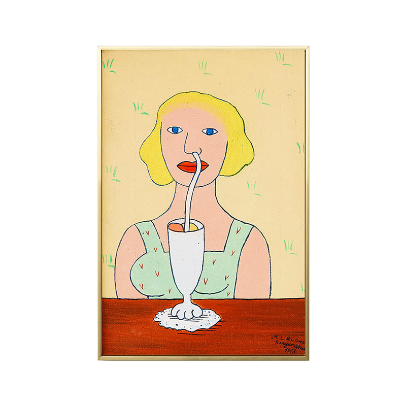 Vivolux | Trinken mit Nase Leinwand Kunst Texturiert Modernistisches Wohnzimmer Wanddekoration in Gelb
