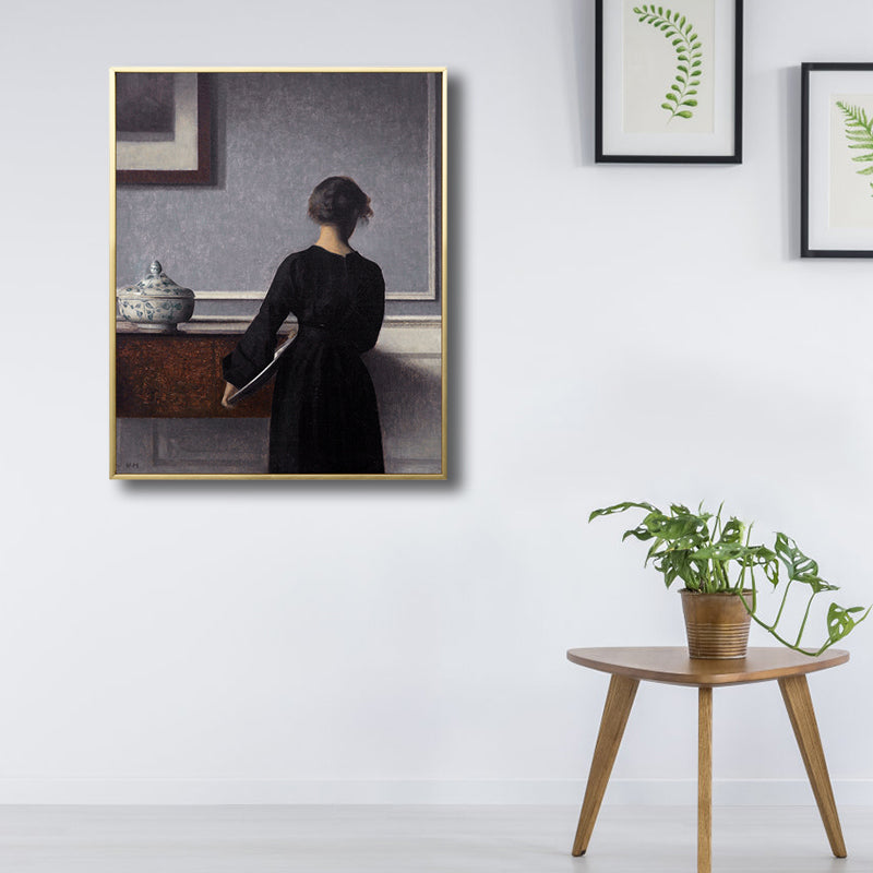Vivolux | Renaissance Leinwanddruck Dunkelfarbige Malerei Rücken der Frau Wandkunst für Wohnzimmer