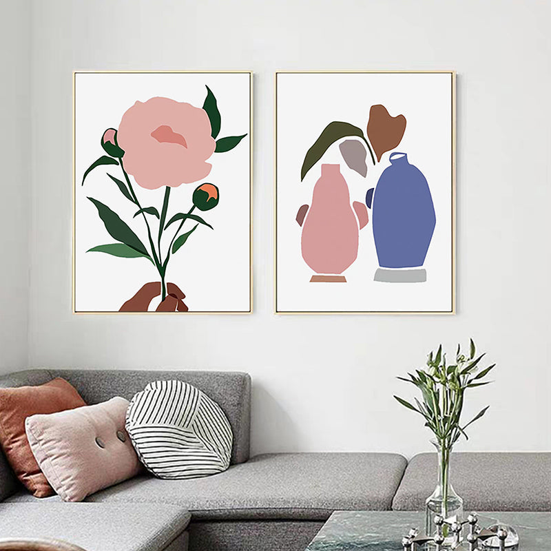 Vivolux | Pastellfarbener nordischer Stil Leinwanddruck Vase und Blumen Wandkunst Dekor für die Küche