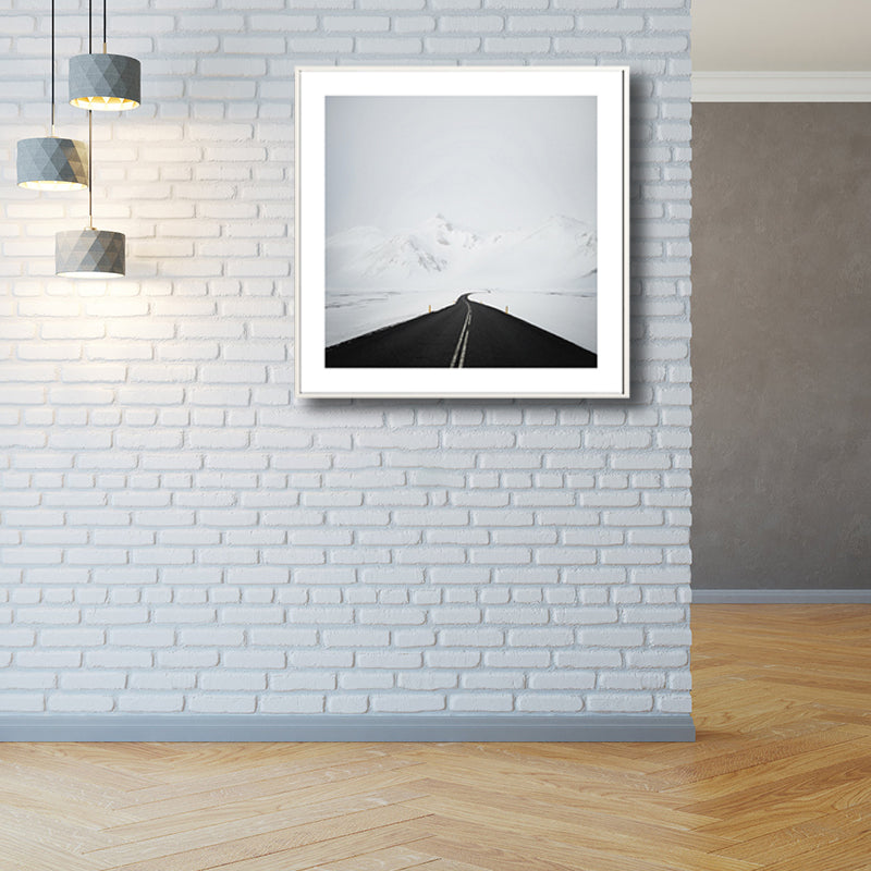 Vivolux | Road to Snow Mountain Canvas Schwarz und Weiß Zeitgenössische Wandkunst Druck für Raum