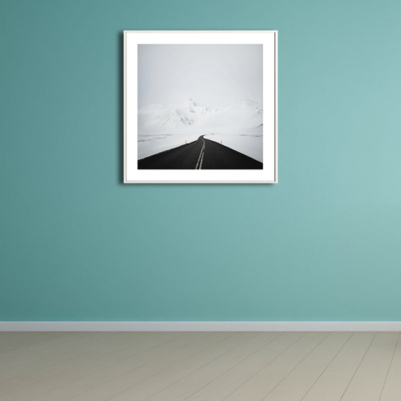 Vivolux | Road to Snow Mountain Canvas Schwarz und Weiß Zeitgenössische Wandkunst Druck für Raum