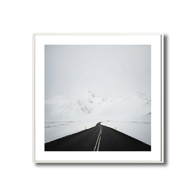 Vivolux | Road to Snow Mountain Canvas Schwarz und Weiß Zeitgenössische Wandkunst Druck für Raum
