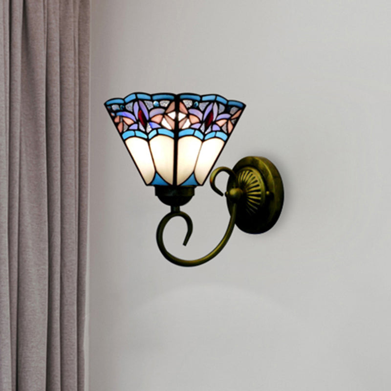 Vivolux | 1 Kopf Wand Lichtarmatur Tiffany Kegel Lila-Blau Glas Wandleuchte mit scrollendem Arm