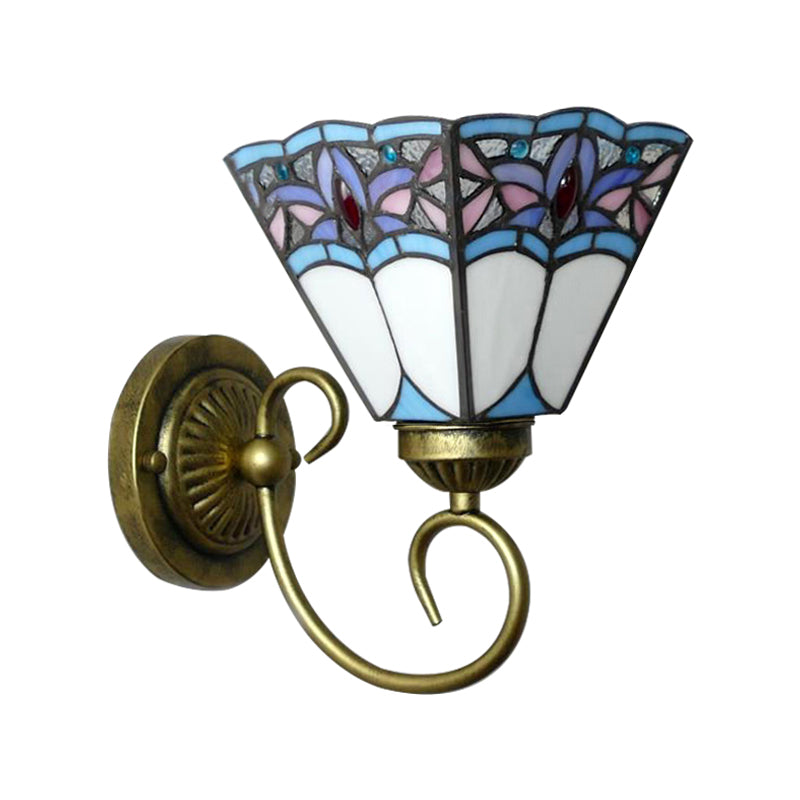 Vivolux | 1 Kopf Wand Lichtarmatur Tiffany Kegel Lila-Blau Glas Wandleuchte mit scrollendem Arm