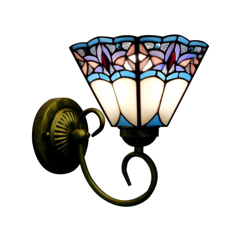 Vivolux | 1 Kopf Wand Lichtarmatur Tiffany Kegel Lila-Blau Glas Wandleuchte mit scrollendem Arm