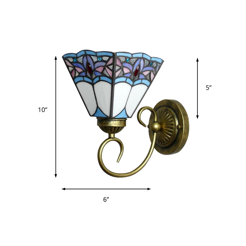 Vivolux | 1 Kopf Wand Lichtarmatur Tiffany Kegel Lila-Blau Glas Wandleuchte mit scrollendem Arm