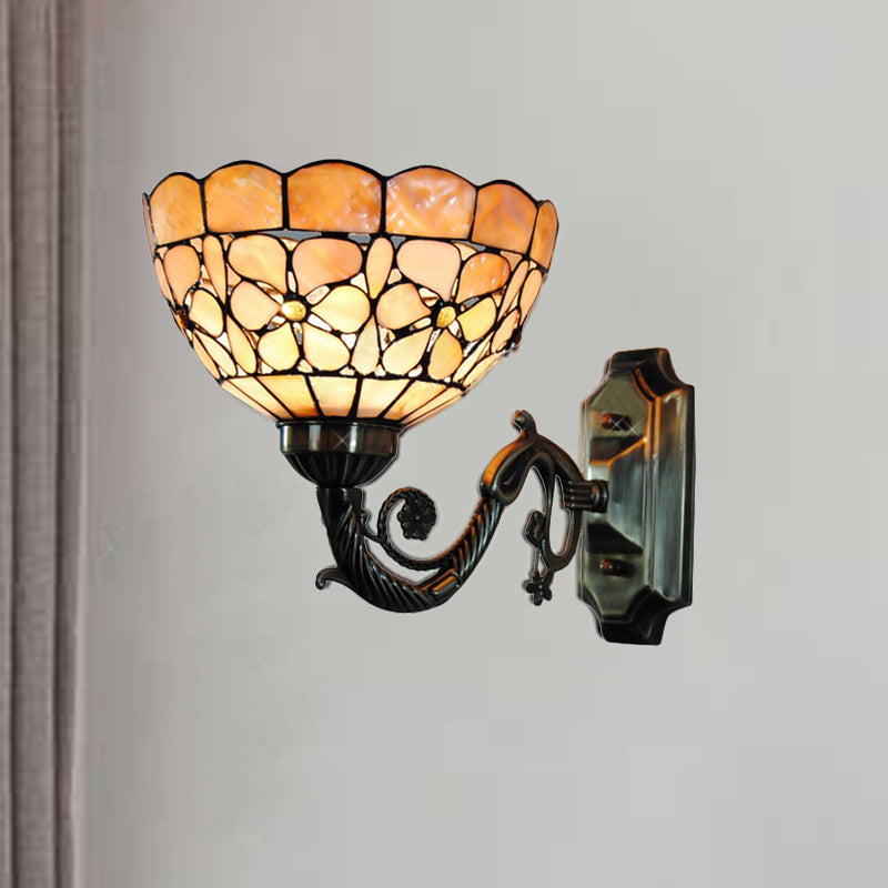 Vivolux | 1 Kopf Wand Leuchte Tiffany Schale Orange Muschel Wandleuchte mit Gebogenem Arm