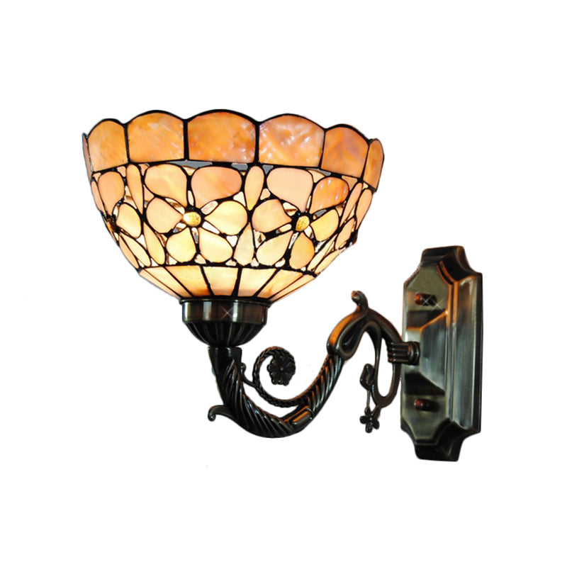 Vivolux | 1 Kopf Wand Leuchte Tiffany Schale Orange Muschel Wandleuchte mit Gebogenem Arm
