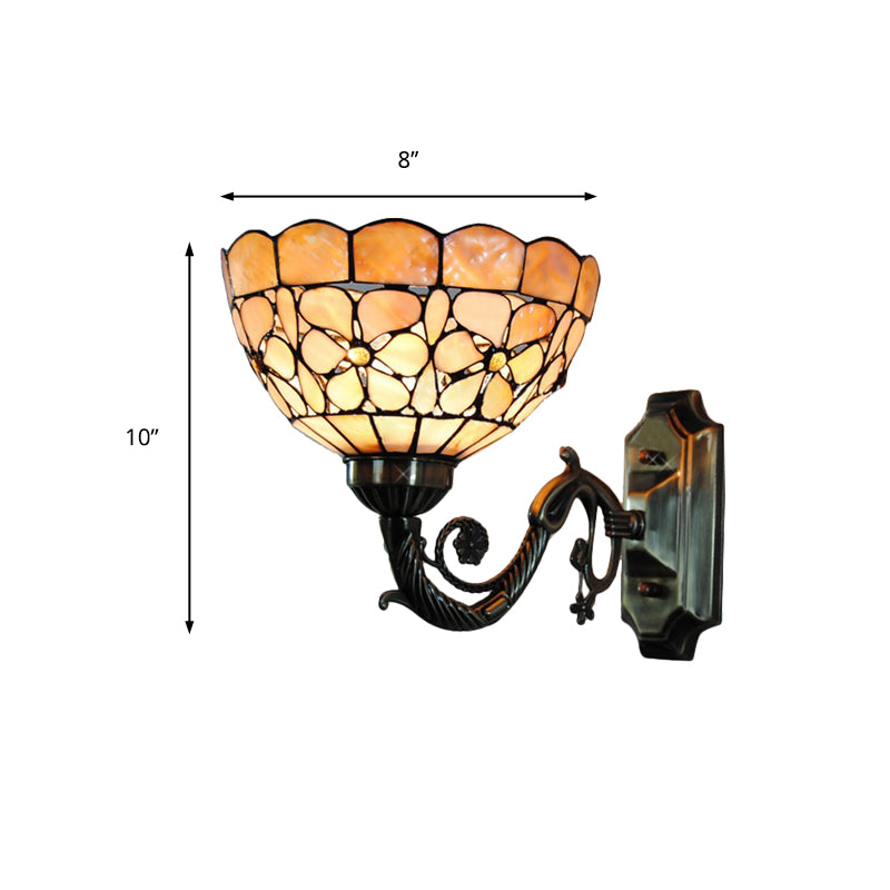 Vivolux | 1 Kopf Wand Leuchte Tiffany Schale Orange Muschel Wandleuchte mit Gebogenem Arm