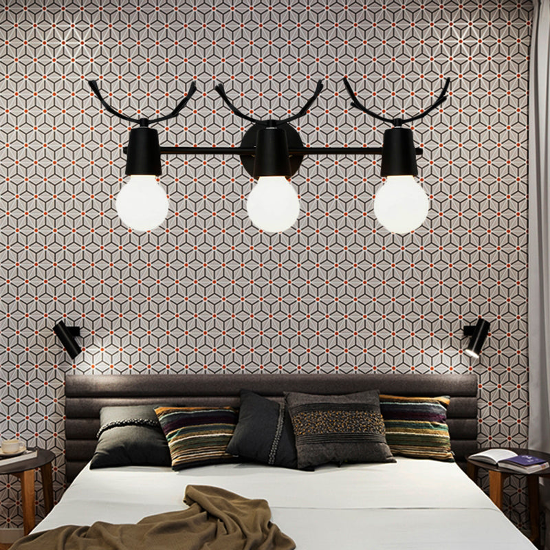 Vivolux | Offene Glühbirne Foyer Treppen Wandleuchte mit Geweihen Metall 3 Lichter Moderne Stil Wandleuchte
