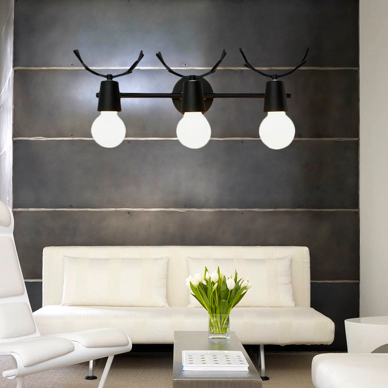 Vivolux | Offene Glühbirne Foyer Treppen Wandleuchte mit Geweihen Metall 3 Lichter Moderne Stil Wandleuchte